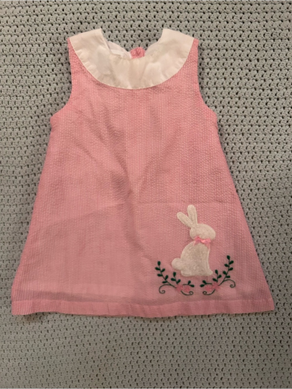 Lil Cactus Pink and White Seersucker Baby Dress with Peter Pan Collar